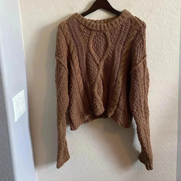 Free People Cutting Edge Cable Pullover | CAMEL - Picture 5 of 9